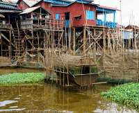 CAMBODIA, Siem Reap area.  Kompong Khleung village, fish pens and stilt houses, Tonle Sap lake.