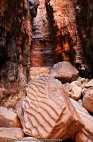 AUSTRALIA, Western Australia, East Kimberley, Kununurra. Cockburn Range, El Questro Wilderness Park. Ripple marks on sandstone boulder in canyon, formed in sand on original ancient sea floor.