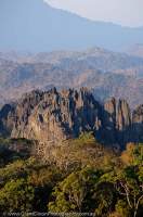 LAOS, Khammuan, Ban Na Hin. Limestone karst ridges & pinnacles, Phu Hin Bun National Protected Area, sunrise.