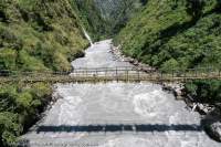 Old suspension bridge, Budhi Gandaki, Manaslu Circuit trek, Nepal