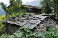 Slate roofed house, Manaslu Circuit trek, Nepal