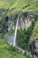 Waterfall in Budhi Gandaki gorge, Manaslu Circuit trek, Nepal