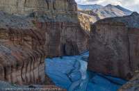 NEPAL. Coloured sediments in cliffs of gorge of Kali Gandaki River, Mustang.