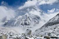 NEPAL. Makalu (8475m), with rising cloud & fresh snow, Makalu - Barun National Park.