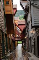 NORWAY, Hordaland, Bergen. Bryggen; 18th century buildings from era of Hanseatic League trading activities, listed by Unesco as World Heritage site.