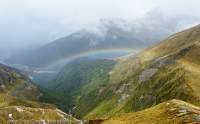Rainbow over North Borland valley, Southland, New Zealand.