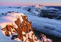 Mt Ossa and valley cloud at dawn in winter, from Du Cane Range, Cradle Mountain - Lake St Clair National Park, Tasmanian Wilderness World Heritage Area
