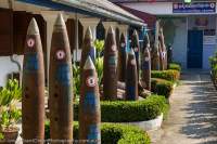 Unexploded bomb casings on display at UXO Lao visitor centre, Lunag Prabang, Laos