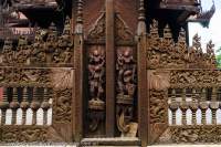 Balustrade detail at Shwe In Bin Kyaung, carved teak monastery commissioned by wealthy Chinese jade merchants in 1895.