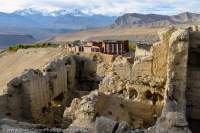 NEPAL. Ruined walls of dzong (fortified palace) and old Buddhist monastery (built 14th century), Mustang.