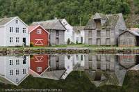 NORWAY, Sogn og Fjordane, Laerdal. Preserved/restored 18th & 19th century buildings in old town, Laerdalsoyri.