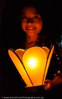 Girl with candle lantern at night festival in Kalaw.