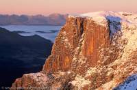 Columnar dolerite cliffs of Eliza Plateau, Anne Range, Southwest National Park, Tasmanian Wilderness World Heritage Area.
