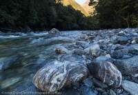 Worsley River, Fiordland. Worsley valley to Milford Sound, NZ 2024