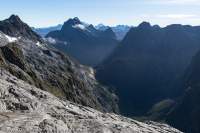 Wick Mtns and MacKinnon Pass from Nicholas peaks, Fiordland. Worsley valley to Milford Sound, NZ 2024